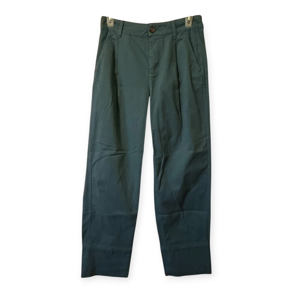 J. Crew Pleated Chino Pants Size 0 Teal Green High Rise Straight Leg Trousers